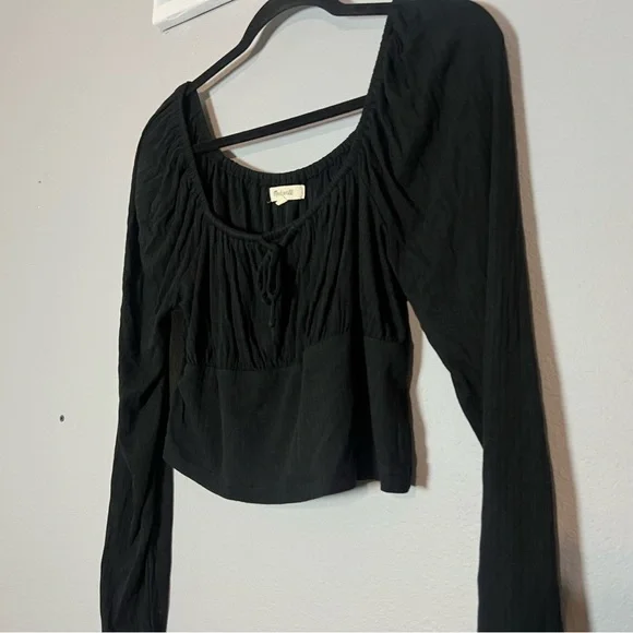 Madewell Black Rib Square Neck Long Sleeve Crop Top Size XL - Picture 3 of 7